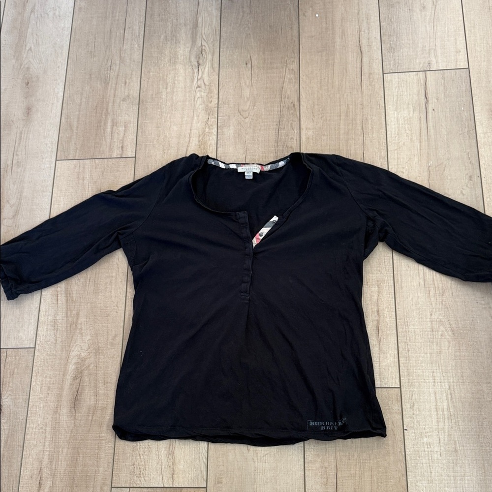 Burberry Black Women's Henley Top with Signature Trim